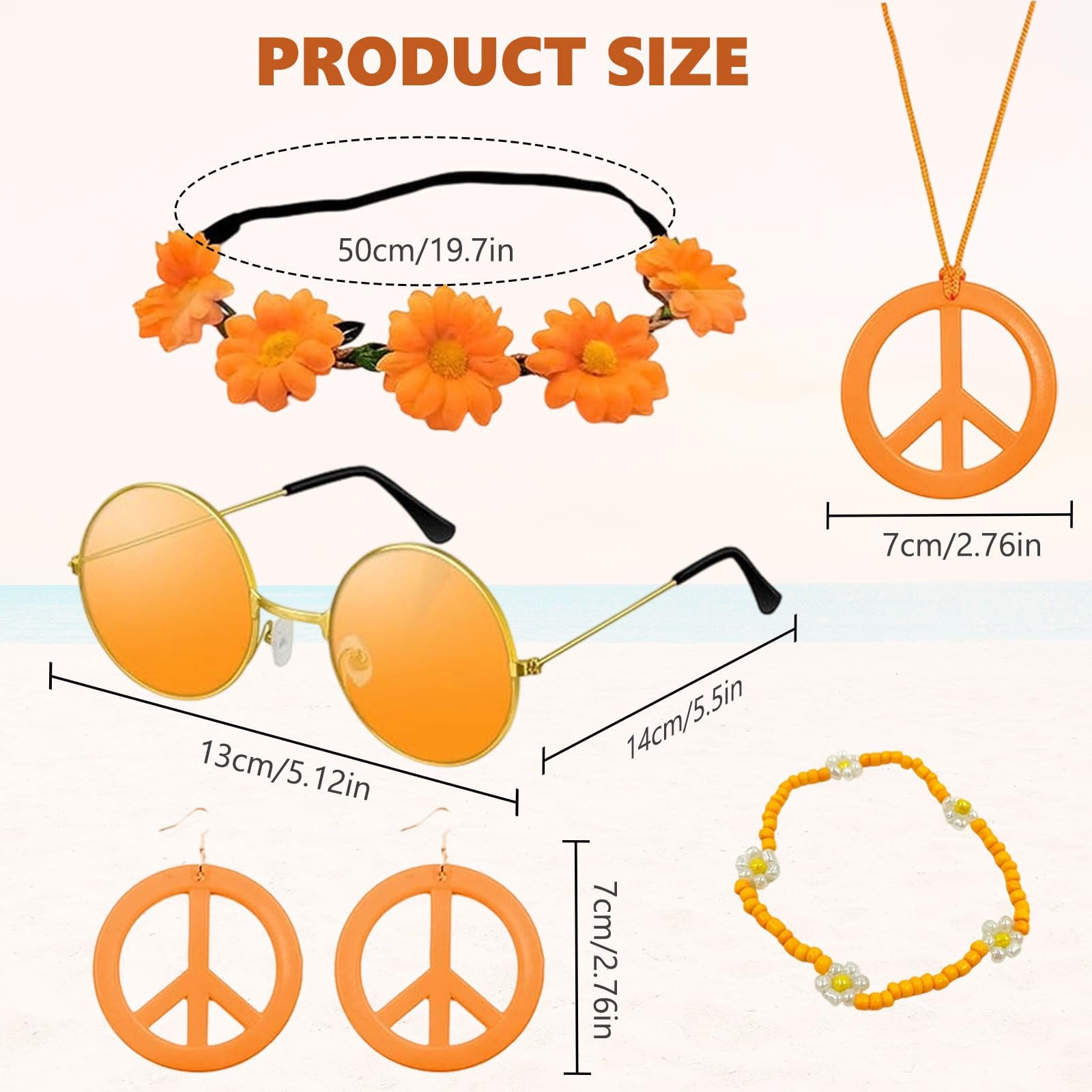 6 Pcs Hippie Costume Accessories Set, 60s 70s Fancy Dress Costume Accessories - Image 3