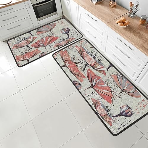 Miniatura 3 de Patrones de pintura artística de flores de tulipán de 47 x 17 pulgadas29 x 17 pulgadas, 2 alfombrillas antifatiga para suelo de cocina,