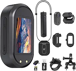 Mini câmera corporal de 2,7 K de 64 GB, câmera corporal de ação vestível com estabilização de imagem, câmera de gravação com polegar mãos livres com cordão magnético, filmadora portátil premium para