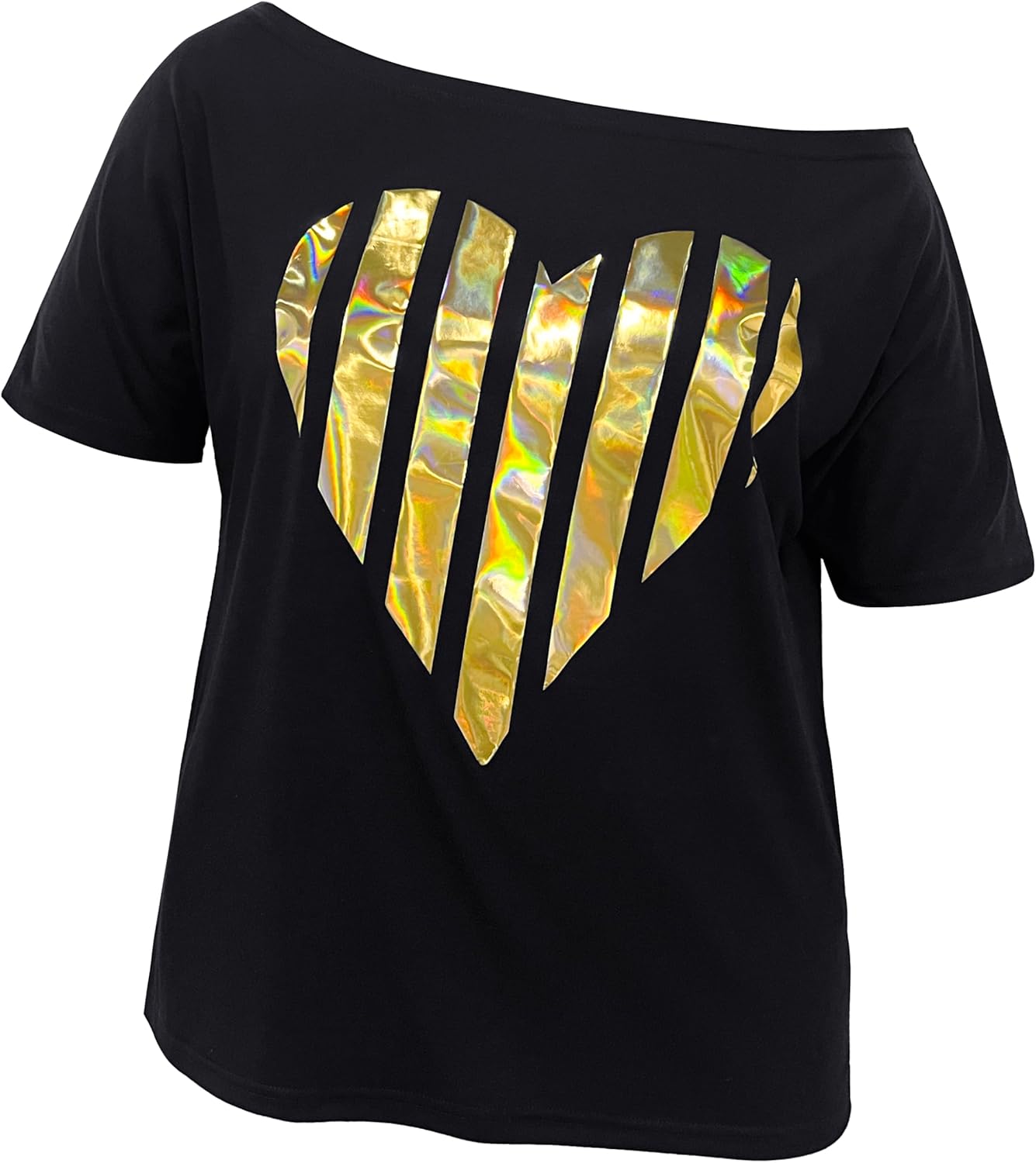 Womens Off The Shoulder Tops Shiny Shirts Short Sleeves Regular and Plus Size Dolman Metallic Tops - Image 4