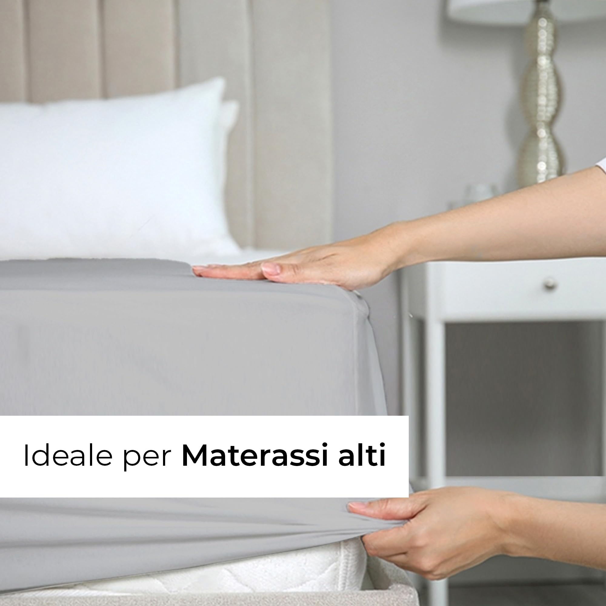 Lenzuolo con angoli 90x190cm – Altezza del bordo 40cm – In microfibra di poliestere spazzolato – Adatto per letti boxspring – Si adatta a materassi fino a 40cm – Certificato OEKO-TEX, Grigio chiaro