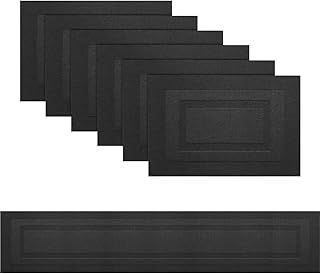 PIGCHCY Placemats and Table Runner Set, Black - Pure, 6pcs + 1pcs, 18x12 inches (Placemats) + 76x12 (Table Runner), Heat Insulation, Vinyl Cross-Weave, Washable, Non-Slip