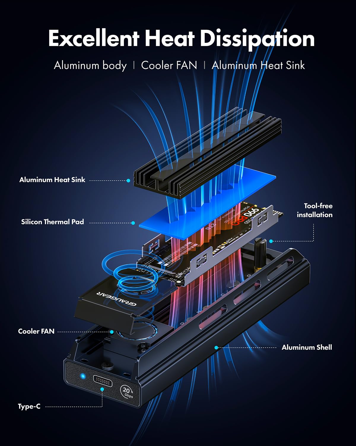GRAUGEAR M.2 Docking Station 20Gbps for NVMe/NGFF SSD, USB3.2 Gen2x2, Tool-Free