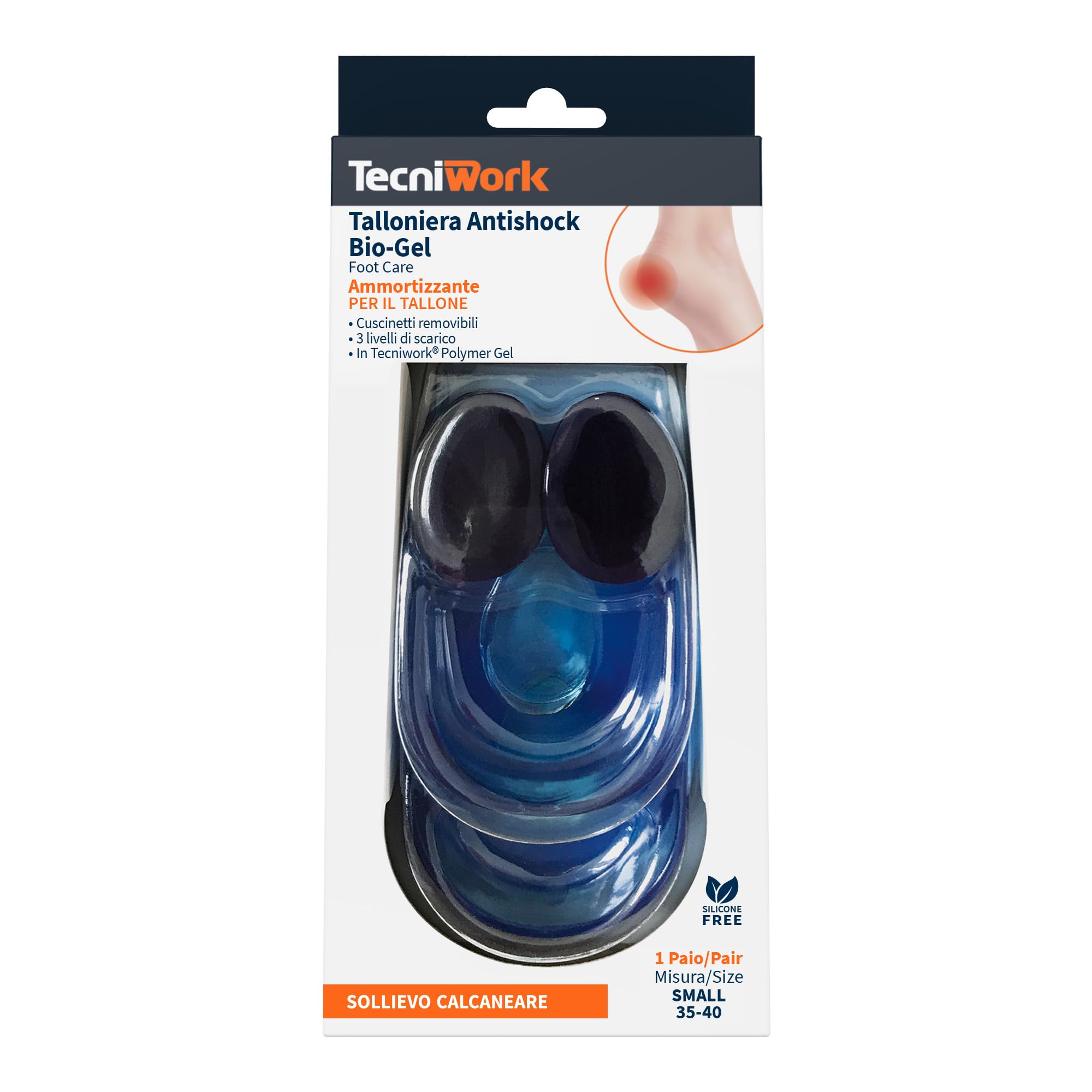 Talloniera Anti-shock in gel con cuscinetti removibili a densità graduata - 1 paio - Mis. per scarpe 41-46