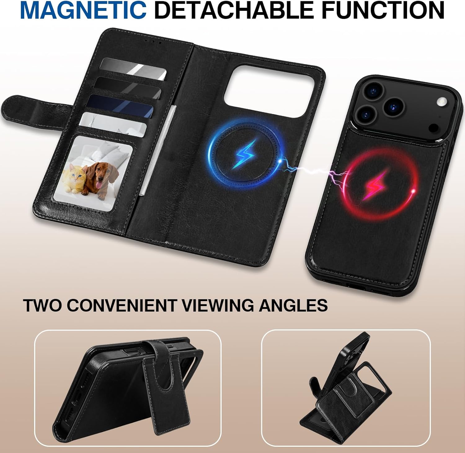 LOHASIC 2 in 1 Wallet Case for iPhone 17 Pro Max, Fit for MagSafe, RFID Blocking,17 Pro Max Detachable Case with Card Holder, [4 Card Slots], PU Leather 6.9" Cover for Apple 17 ProMax Men Women, Black