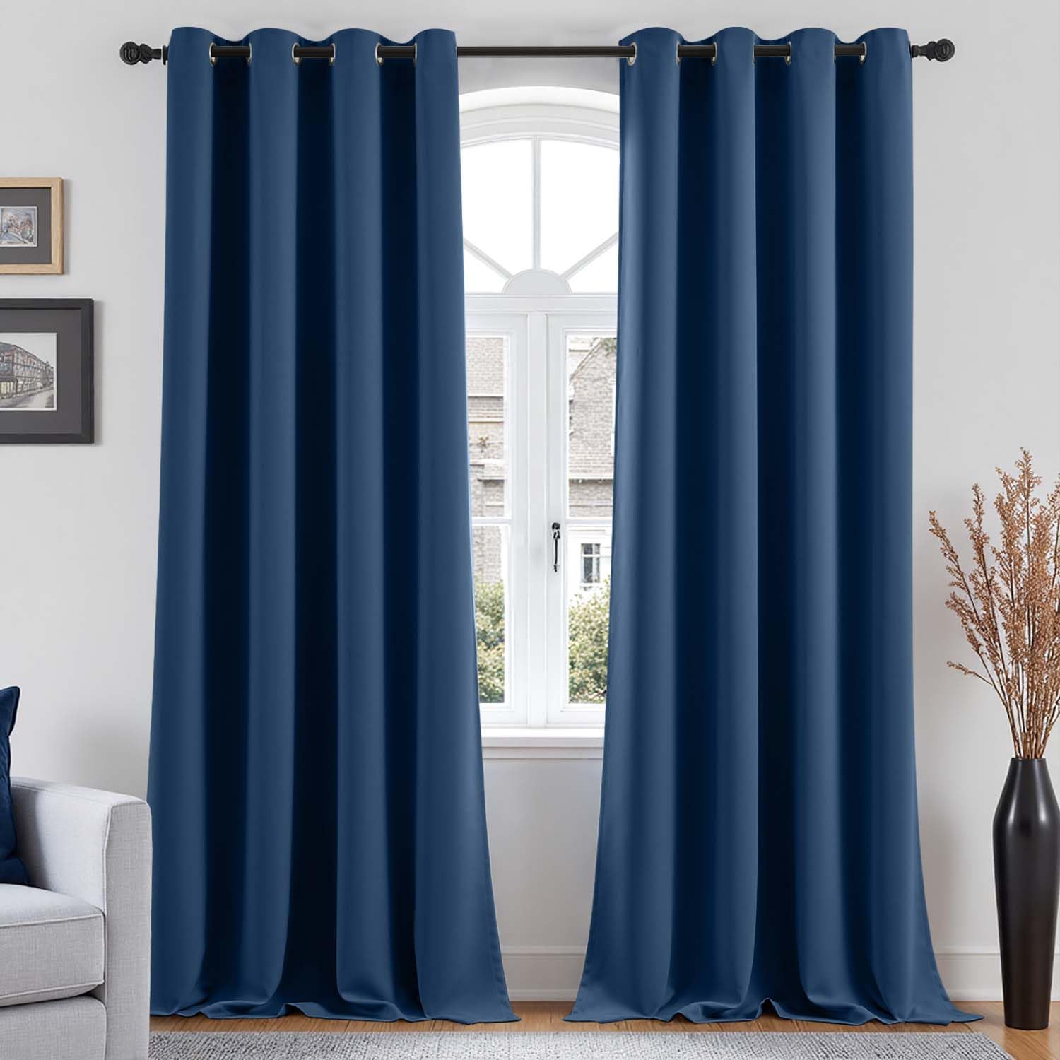 Vangao Gardinen mit Ösen H260xB140cm 2er Set Blickdicht Dunkelblau Vorhänge Modern Blackout Curtains Ösenvorhang Thermovorhang für Wohnzimmer Schlafzimmer Esszimmer Living Room Kinderzimmer