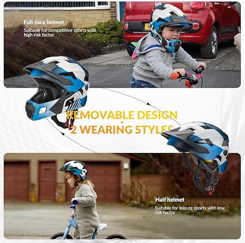 Miniatura 4 de ROCKBROS Casco de bicicleta para niños, ajustable, desmontable, de cara completa, para bicicleta, patineta, scooter, equipo de protección