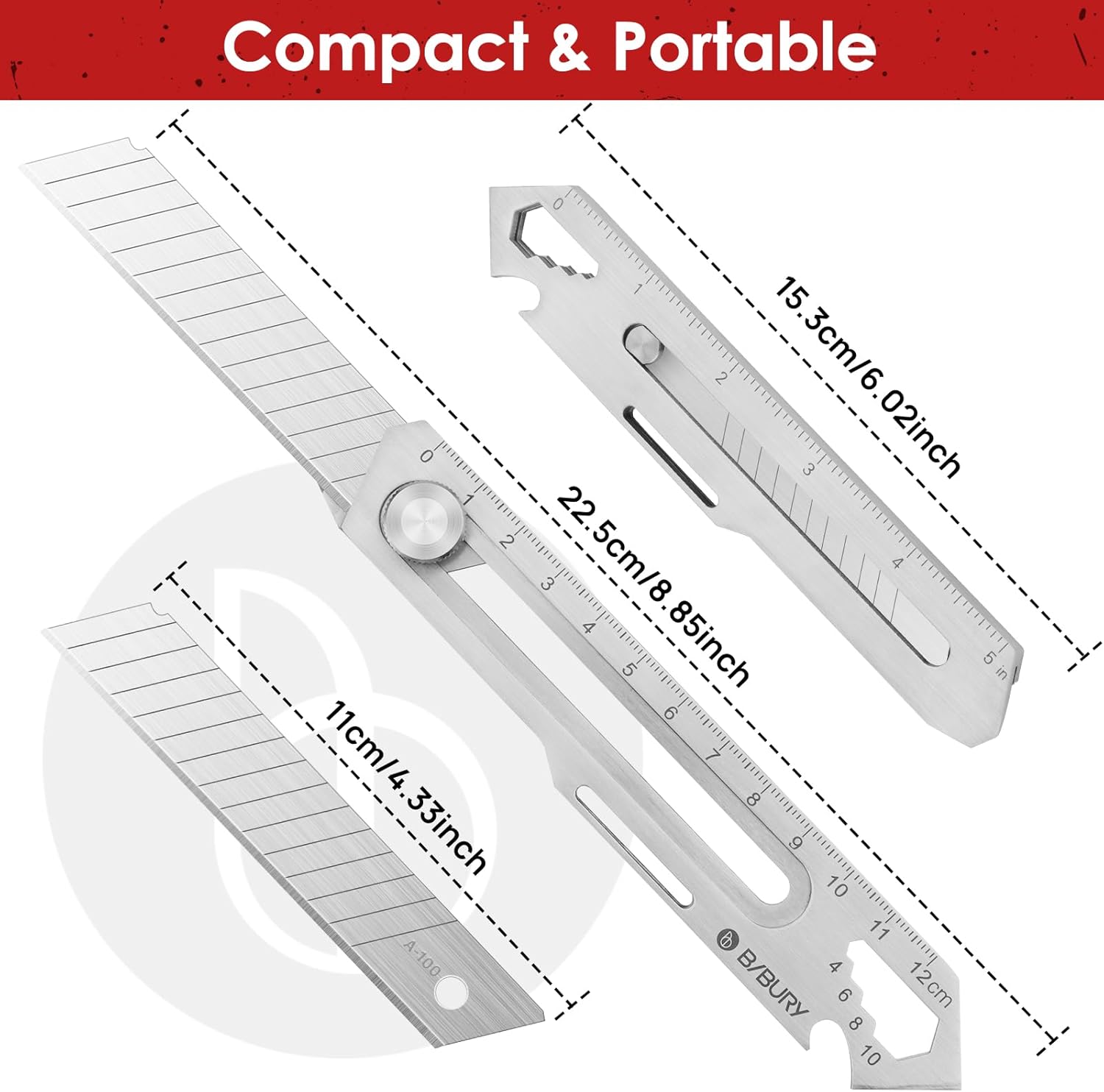 BIBURY 2 Pack Mutipurpose Utility Knife, Heave Duty Full Stainless Steel Retractable Box Cutter with 10PCS replaceable Blades (18mm Wide), Multi-functional Extended Razor Knife for Office, Home,School