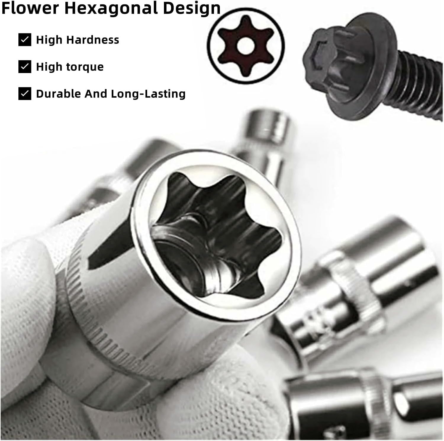 14PCS Female E-Torx Star Socket Set with Case, 1/4”, 3/8”, 1/2” Drive External Star Socket Set, E4-E24 Torque Socket Set