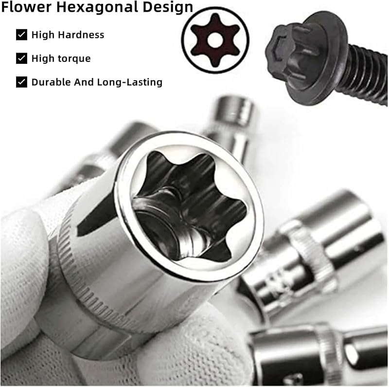 JJX 14 részes E-Torx csillagkulcs készlet tokban, 1/4", 3/8", 1/2" hajtásokkal, E4-E24 méretben, króm-vanádium acélból, autószereléshez és b
