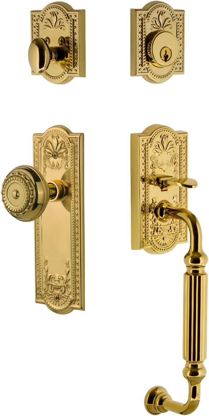 Nostalgic Warehouse 727921 Meadows F Grip Entry Set, Backset - 2.375", Lifetime Brass