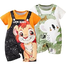 2-Pack Baby Boys Girls Romper Newborn Cartoon Koala Lion Print Short Sleeve Onesie Summer Clothes