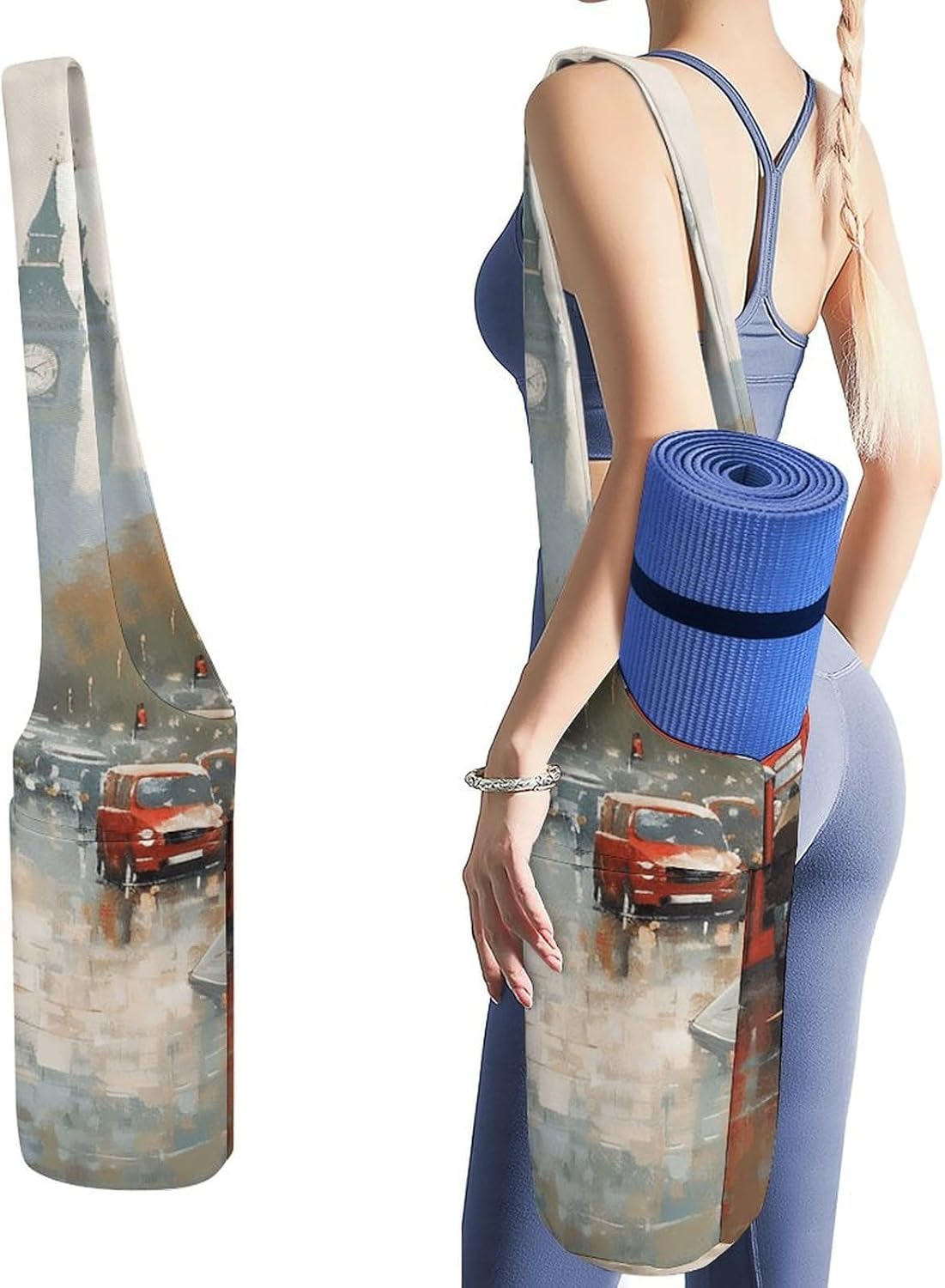 London Impression Yoga Mat Bag Yoga Backpack Multi Pocket Exercise Yoga Mat Carrier Multi-Functional Storage Bag for Pilates Beach Travel And Everyday Use