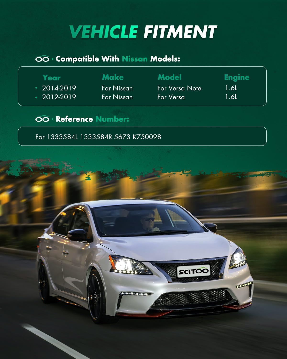 SCITOO Struts Shock suspension kit for 2012-2019 for Nissan Versa 2014-2019 for Nissan Versa Note Front Complete Strut Assembly,Rear shock absorber,Stabilizer Bar Link 6 Pcs,1333584L 1333584R