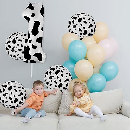 Miniatura 4 de Globos con estampado de vaca número 1, globo grande número 1 de 40 pulgadas, globos de papel de aluminio de vaca de 18 pulgadas para el primer