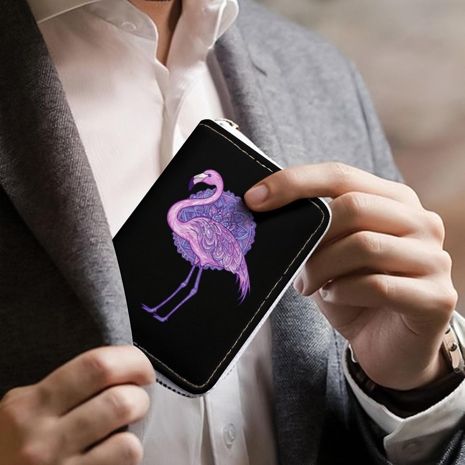 Flamingos Purple Floral Small Business Credit Card Holder Wallet with 20 Card Slots Case Coin Purse Pouch