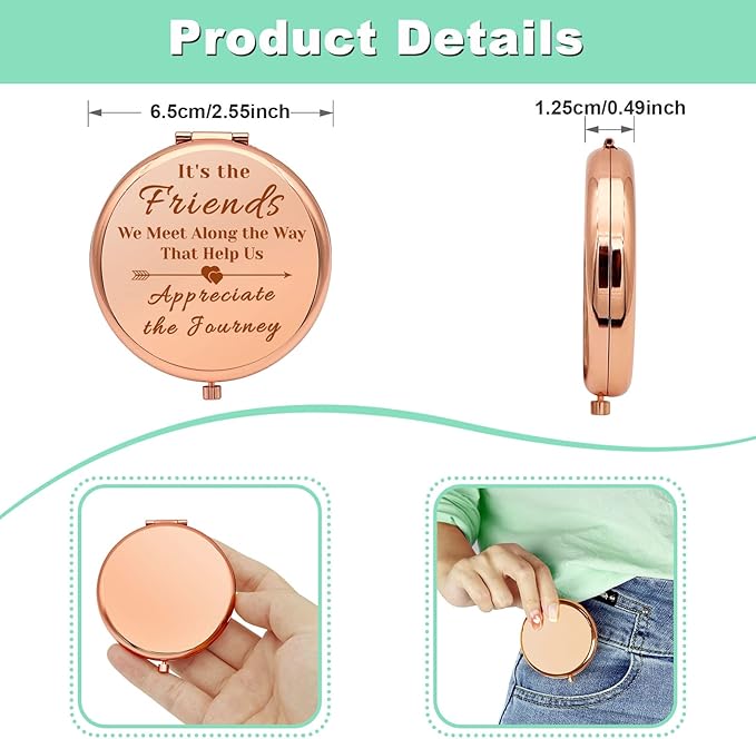 Espejo Compacto Plegable Rosa Gold para Maquillaje Regalo Amigas miniatura 5
