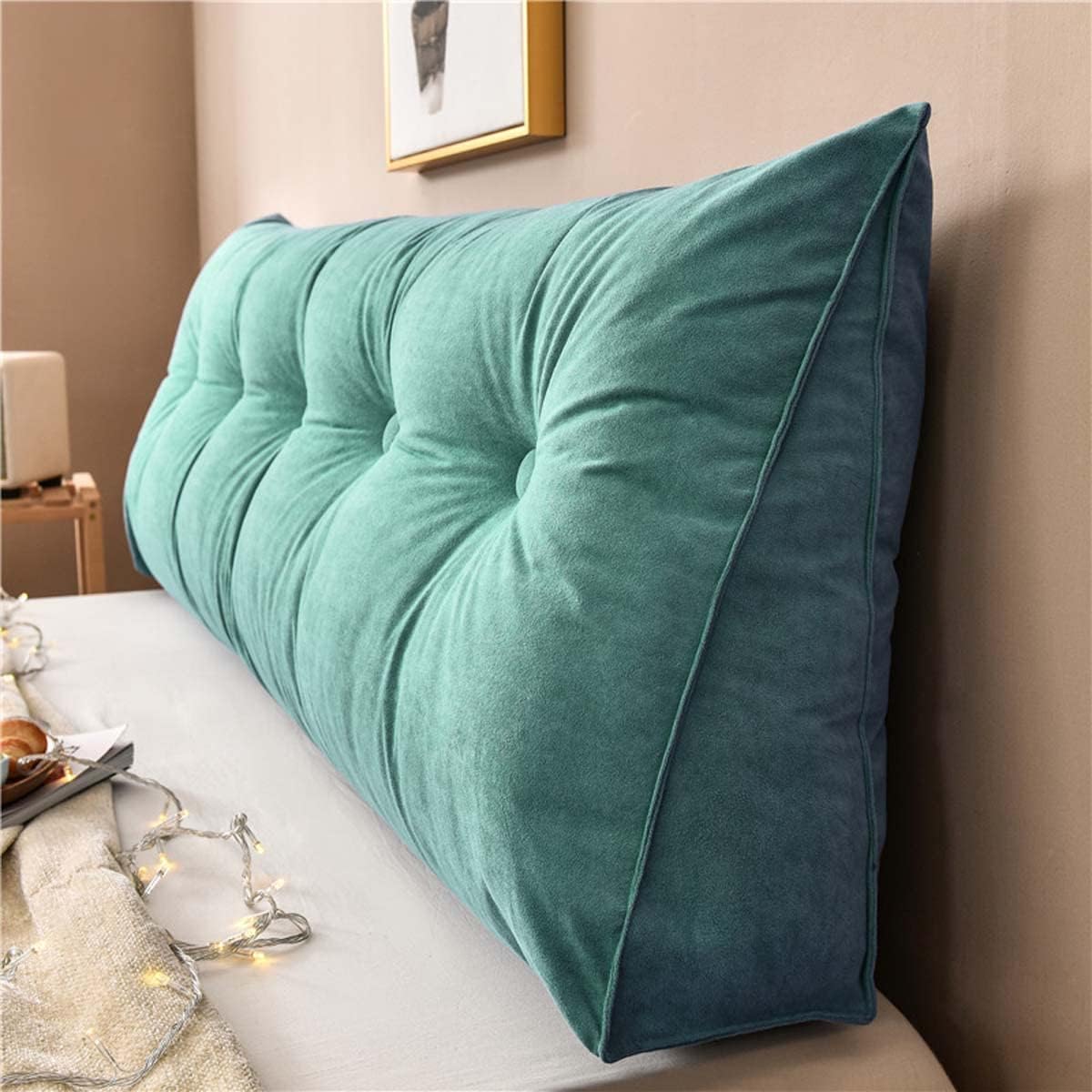 Llchaensc Large Bolster Triangular Headboard Pillow Twin Dorm Headboard Twin XL Bed Wedge Pillow for Headboard Bolster Pillow for Bed with Removable Cover,Green,120x50x20cm