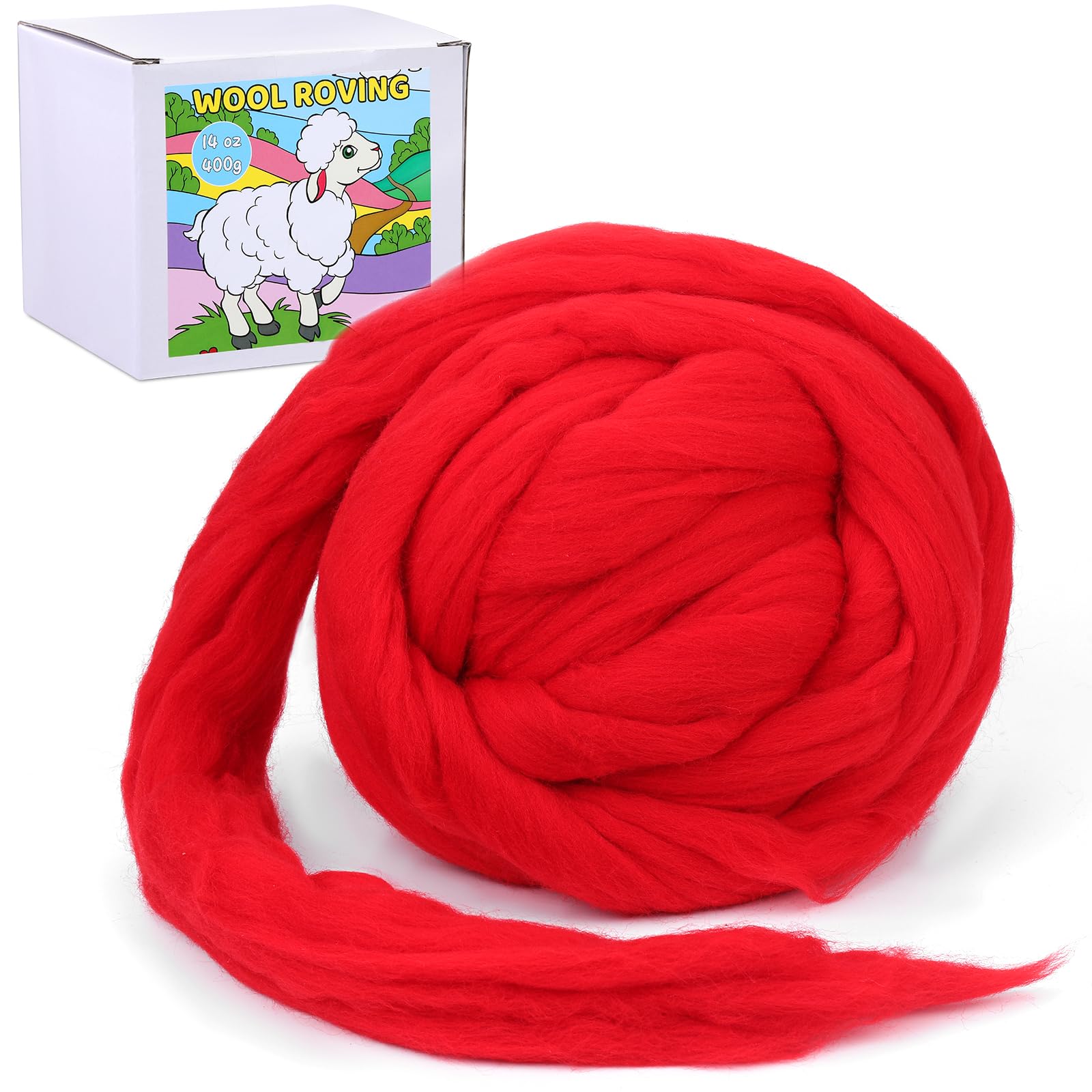 QMNNMA 14.1oz Wool Roving Bulk, 0.88 LB Red Needle Felting Wool