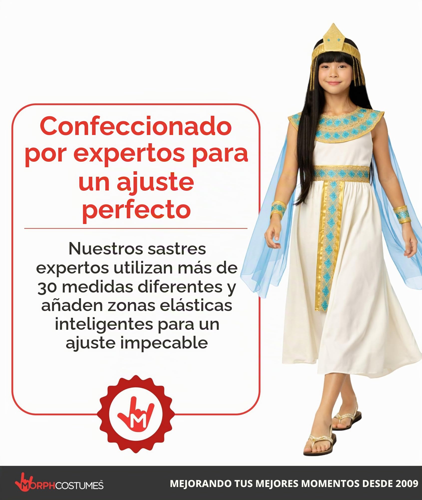 Morph Disfraz Cleopatra Niña, Disfraz Egipcio Halloween Niña | Vestido, Collar, Tocado, Capa & Puños, Reina del Antiguo Egipto, Perfecto para Halloween, Ideal para Juegos de Rol