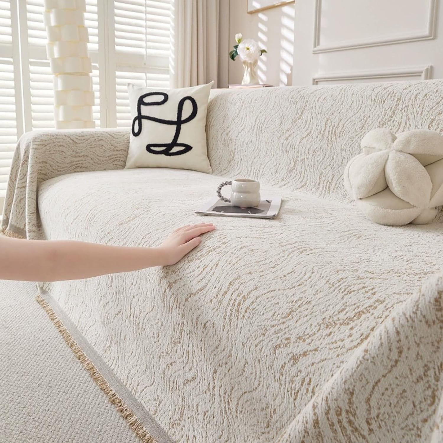 Chenille sectional sofa cover detail 4