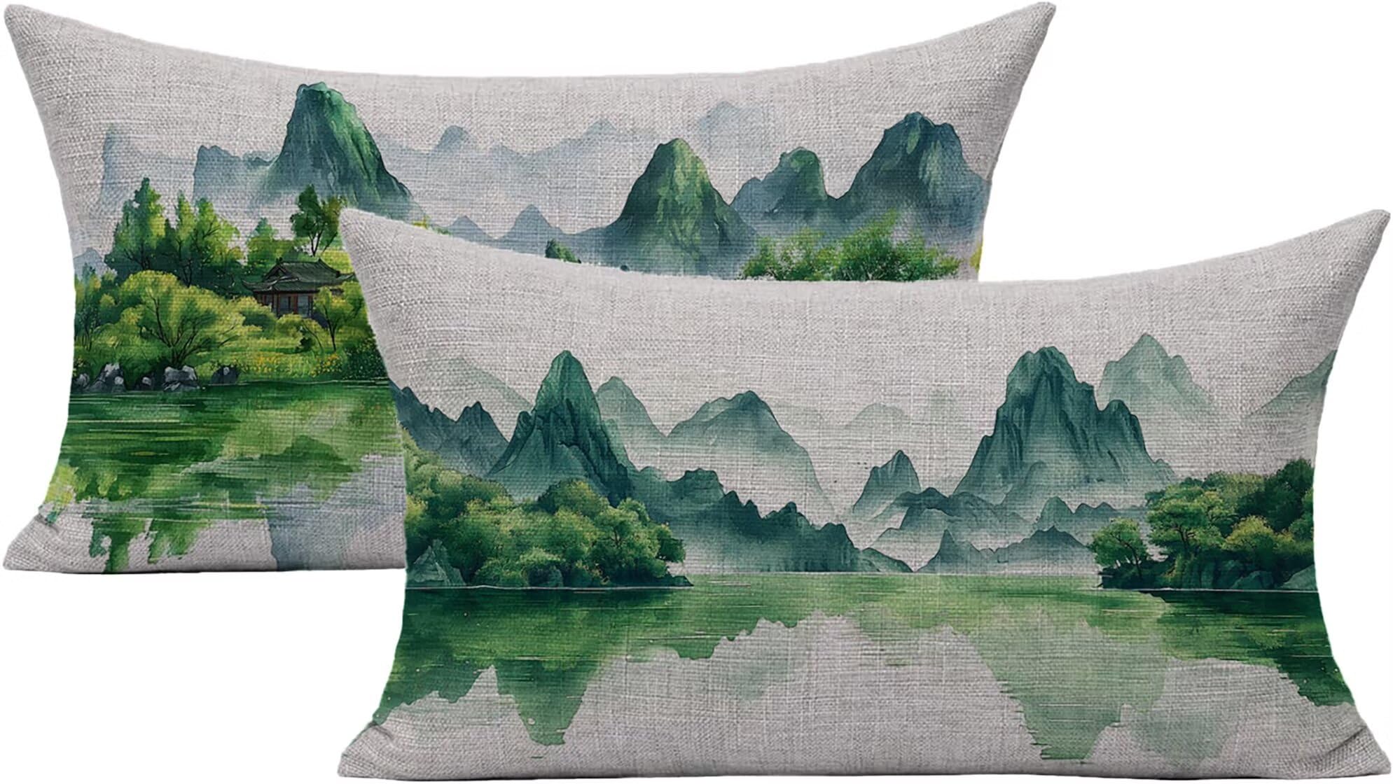 Housse de coussin extérieur imperméable 40x60 Lpfieonn vert pour salon de jardin