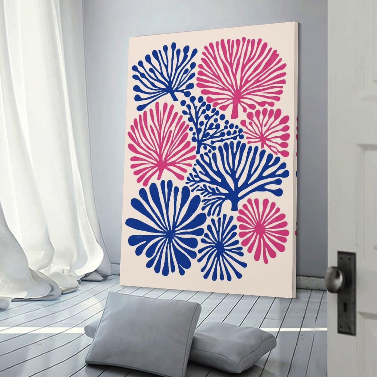 Junmoney Blue And Berry Pink Art Canvas Wall Art, 20x30inch(50x75cm), for Bedroom, Guest Room Or Reading Nook, Decorative Wall Art for Cosy Rooms