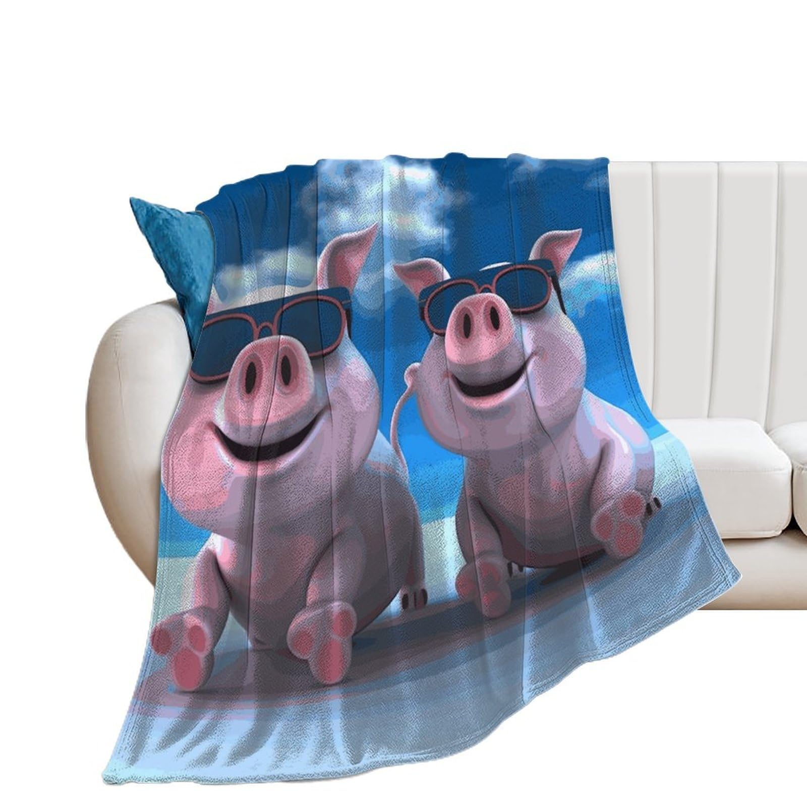 Couverture flanelle motif cochon 3D plaid leger pour lit et canape