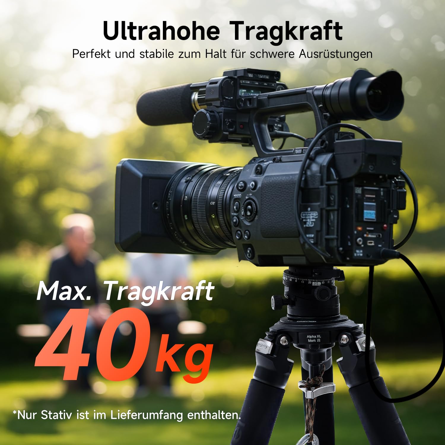 Rollei Rock Solid Alpha XL Mark III, 193cm Carbon Stativ Kamera Professionelles Dreibeinstativ für Schwere Kamera 40kg Tragkraft Kohlefaser Fotostativ mit Nivellierkopf Schwarz Camera Tripod