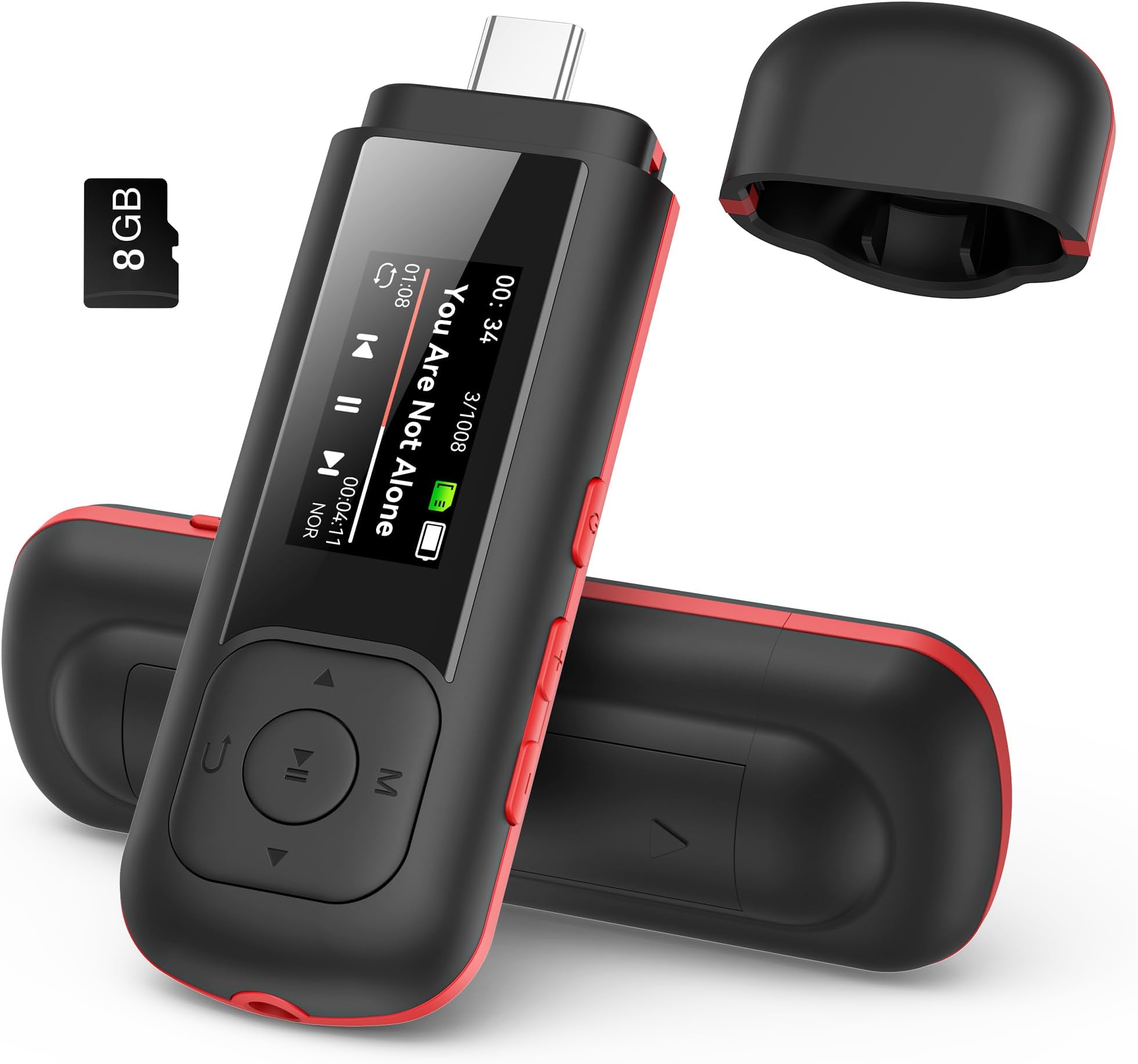 AGPTEK 8GB USB C MP3 Player, A55PL 2 in 1 Type-C & USB Stick Music Player Supports Replaceable AAA Battery, FM Radio, Recording