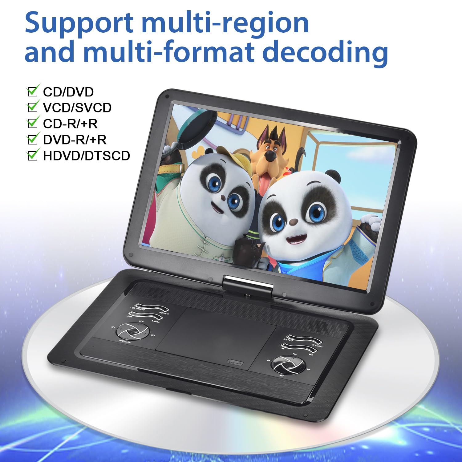 YOOHOO 19,6" Tragbarer DVD Player für Auto und Kinder mit Bildschirm 17,1" HD Bildschirm,mit akku， unterstützt alle Regionen, mehrere Regionen, Auto DVD Player für Kinder, Kopfhörer/SD/USB
