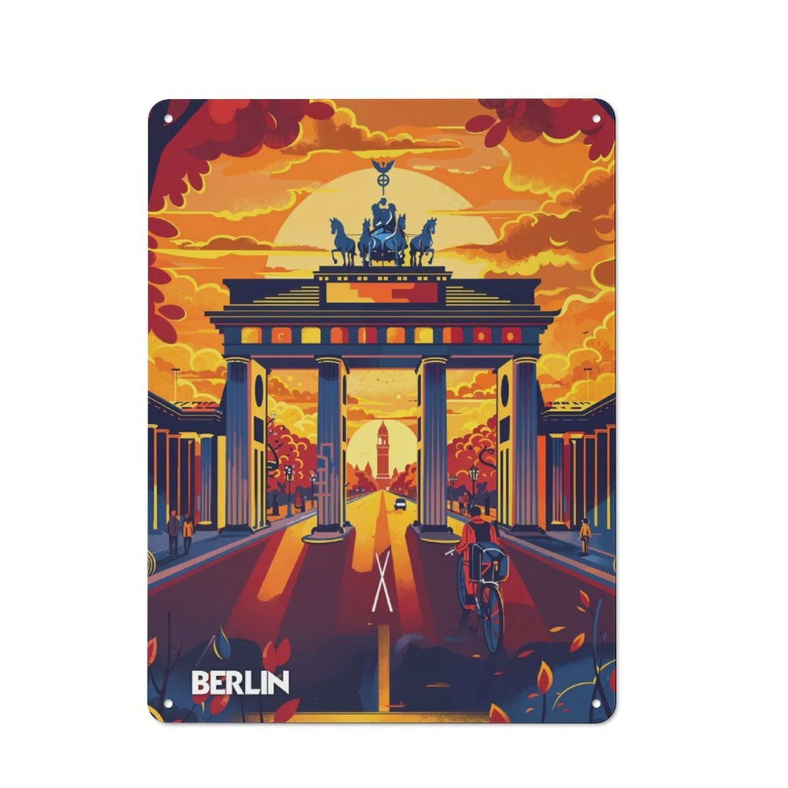 Junmoney Berlin Sunset 40X30cm Retro Metal Plaque With For Kitchen Or Home Bar, For Garage, Workshop And Man Cave Decoration