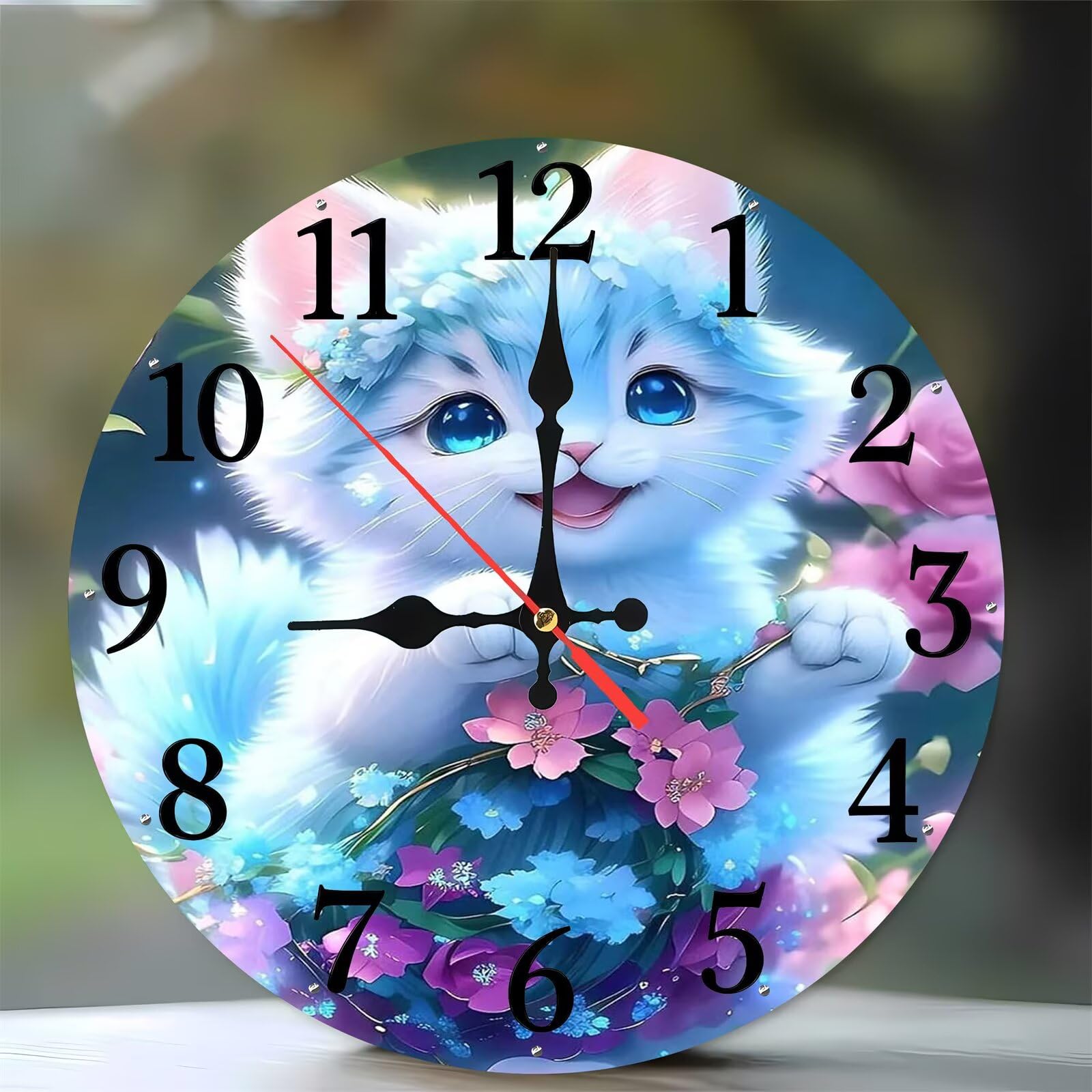 Horloge murale moderne en bois pour cuisine et salon ambiance chat