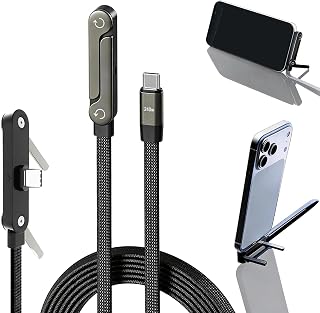 nnOuOnn Cavo di Ricarica USB C per Telefono con Supporto Pieghevole Invisibile, Cavo Dati Ricarica Veloce 240W con Supporto Laterale, Accessori Flessibili per Telefono, Piatto 5FT/150cm (1Pcs Black)