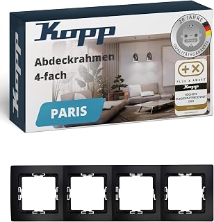 Kopp PARIS 4-fach Abdeckrahmen in Matt-Schwarz - 8,3 x 29,6 cm - Rahmen für Steckdosen & Schalter - Stilvoller Steckdosenrahmen aus Kunststoff - Hochwertiger Lichtschalter-Rahmen