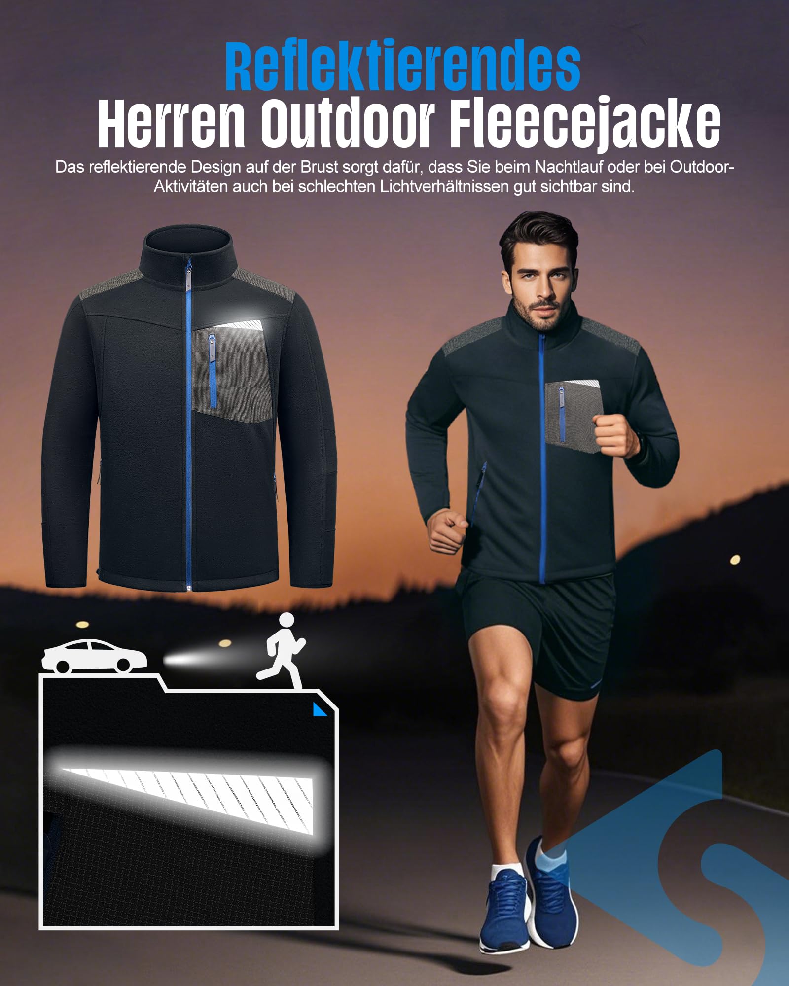 Scheibler Veste polaire coupe-vent pour homme - Veste de travail chaude - Col montant - Veste de transition avec 6 poches - Respirante - Veste de loisirs pour la randonnée et la course