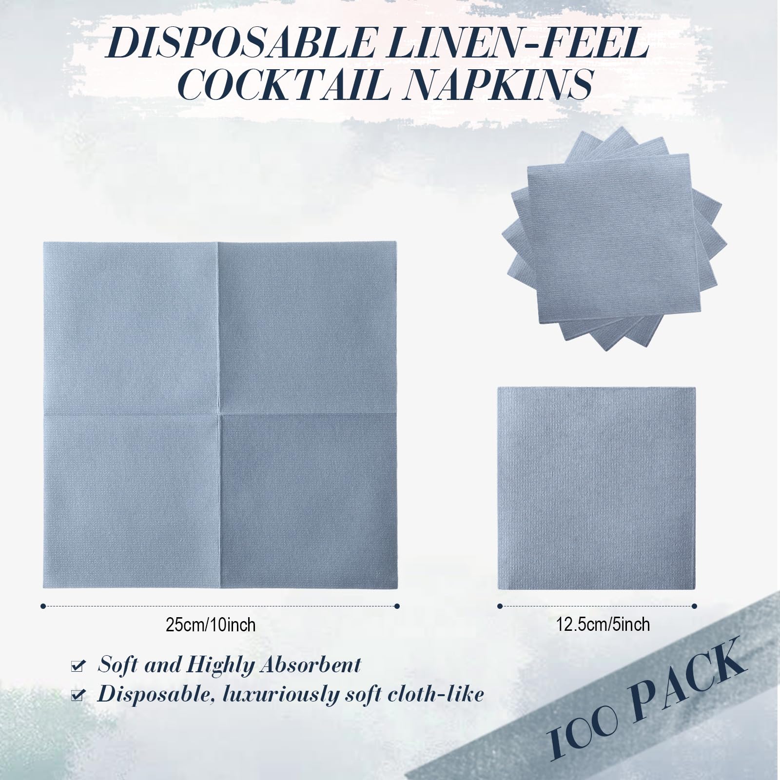 100 tovaglioli usa e getta blu polvere 25,4 x 25,4 cm, tovaglioli di carta e lino, prepiegati, per bar, ristorante, caffè, dessert, matrimoni, feste di compleanno, baby shower