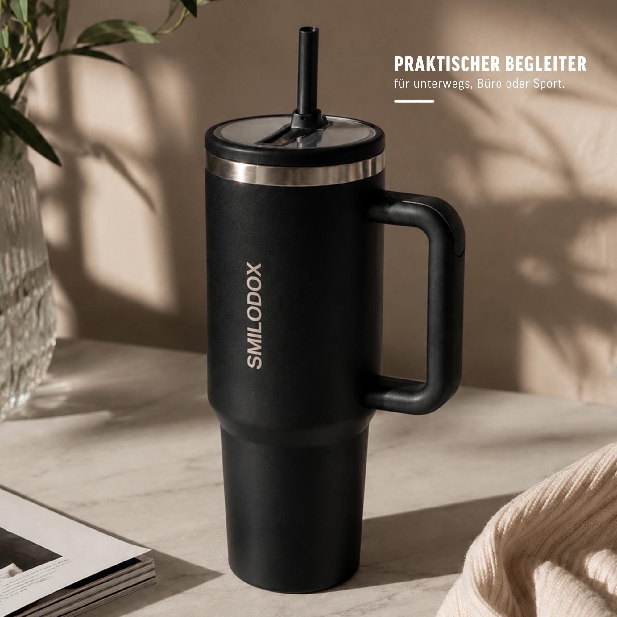 SMILODOX Trinkbecher Termis, 1,2L Edelstahl Tumbler auslaufsicher und BPA frei, Thermo Drink Cup Unisex, Trinkflasche für Sport Büro Freizeit und unterwegs