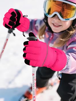 Cooraby 6 Pairs Kids Ski Snow Gloves Waterproof Windproof Gloves Winter Snowboard Sport Gloves for Boys Girls Cold Weather