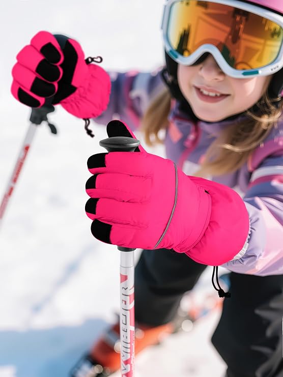 Cooraby 6 Pairs Kids Ski Snow Gloves Waterproof Windproof Gloves Winter Snowboard Sport Gloves for Boys Girls Cold Weather