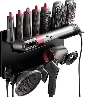 Bocguy 2 In 1 Wandhalterung für Dyson Airwrap & Dyson Föhn, Ohne Bohren Dyson Airwrap Halterung mit Kleber & Schraubengruppe, Dyson Haartrocknerhalter kompatibel mit Fässer, Diffusordüsen, Supersonic