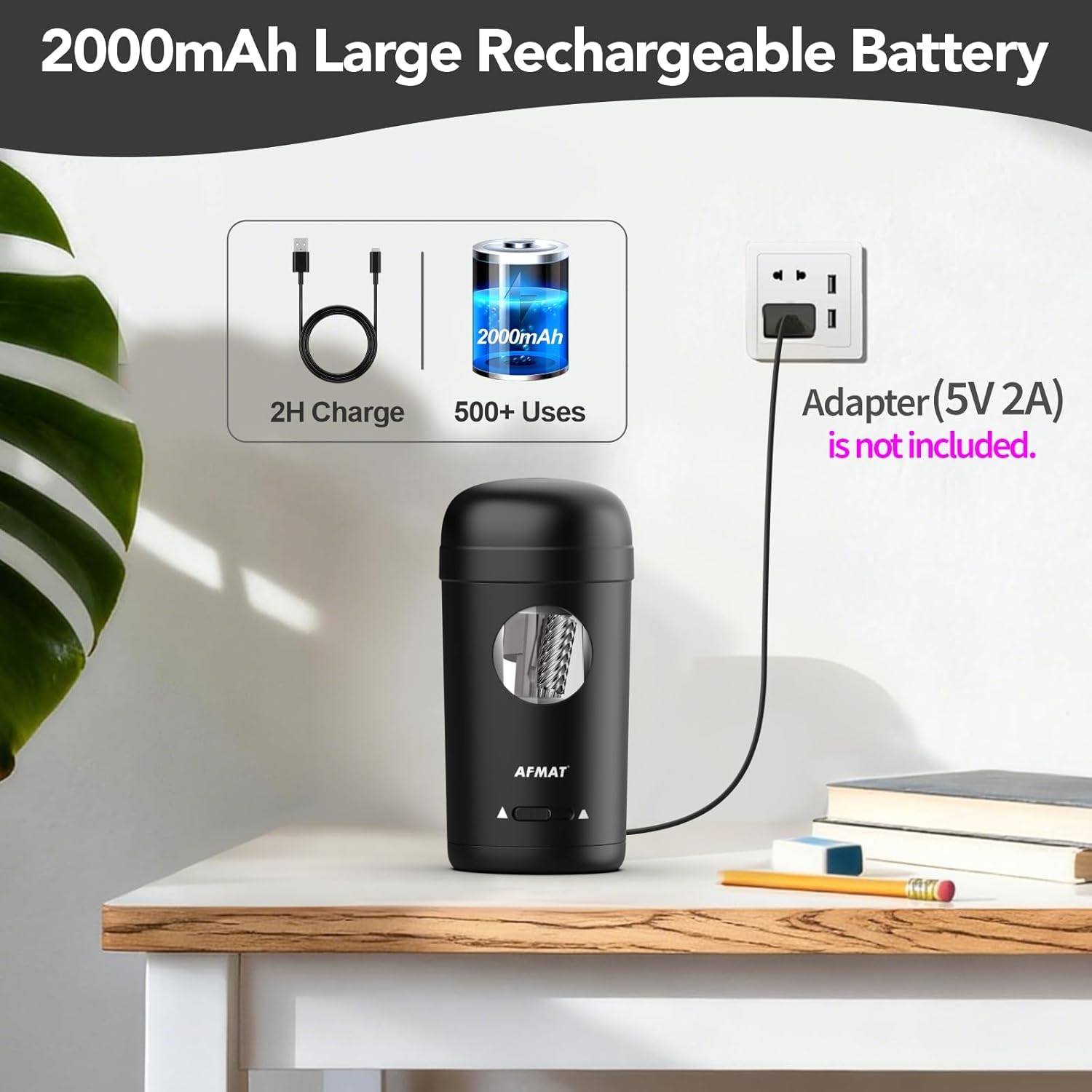 AFMAT Electric Pencil Sharpener, Fully Automatic Pencil Sharpener for 7-8mm Pencils & Colored Pencils, Auto in & Out, Rechargeable Vertical Hands-Free Sharpeners for Classroom/Home/Office PSX7(Black)
