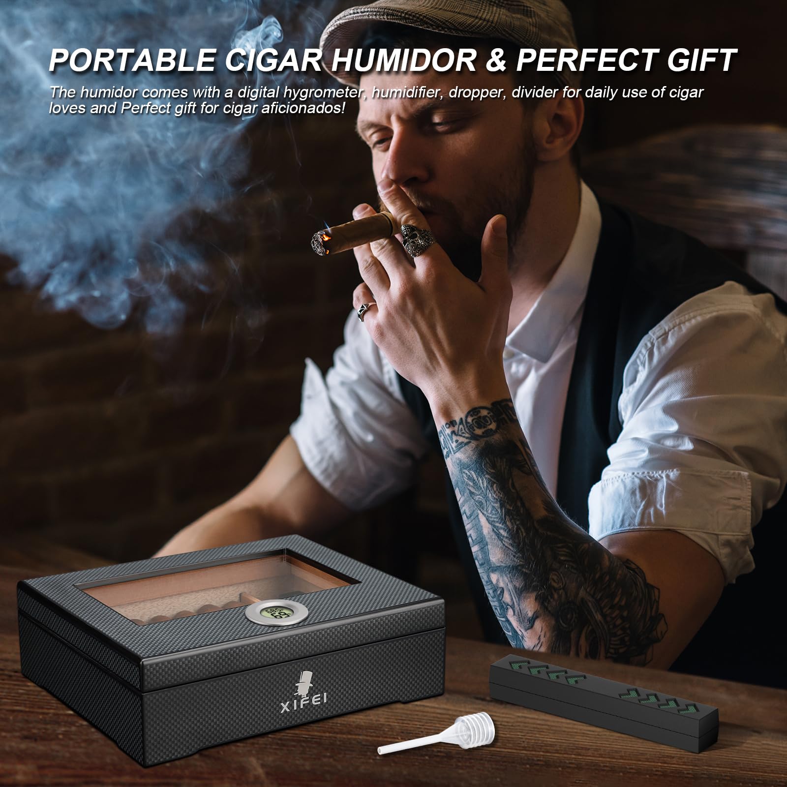 humidifier cigarette smoke Amazon.com: XIFEI Cigar Humidor, Glass Top Carbon Fiber Texture with  Digital Hygrometer, Including Cigar humidifier, Divider, Cedar Wood Humidor  Box, Holds 25-35 Cigars (9IN*7.5 * 2.8) : Health & Household