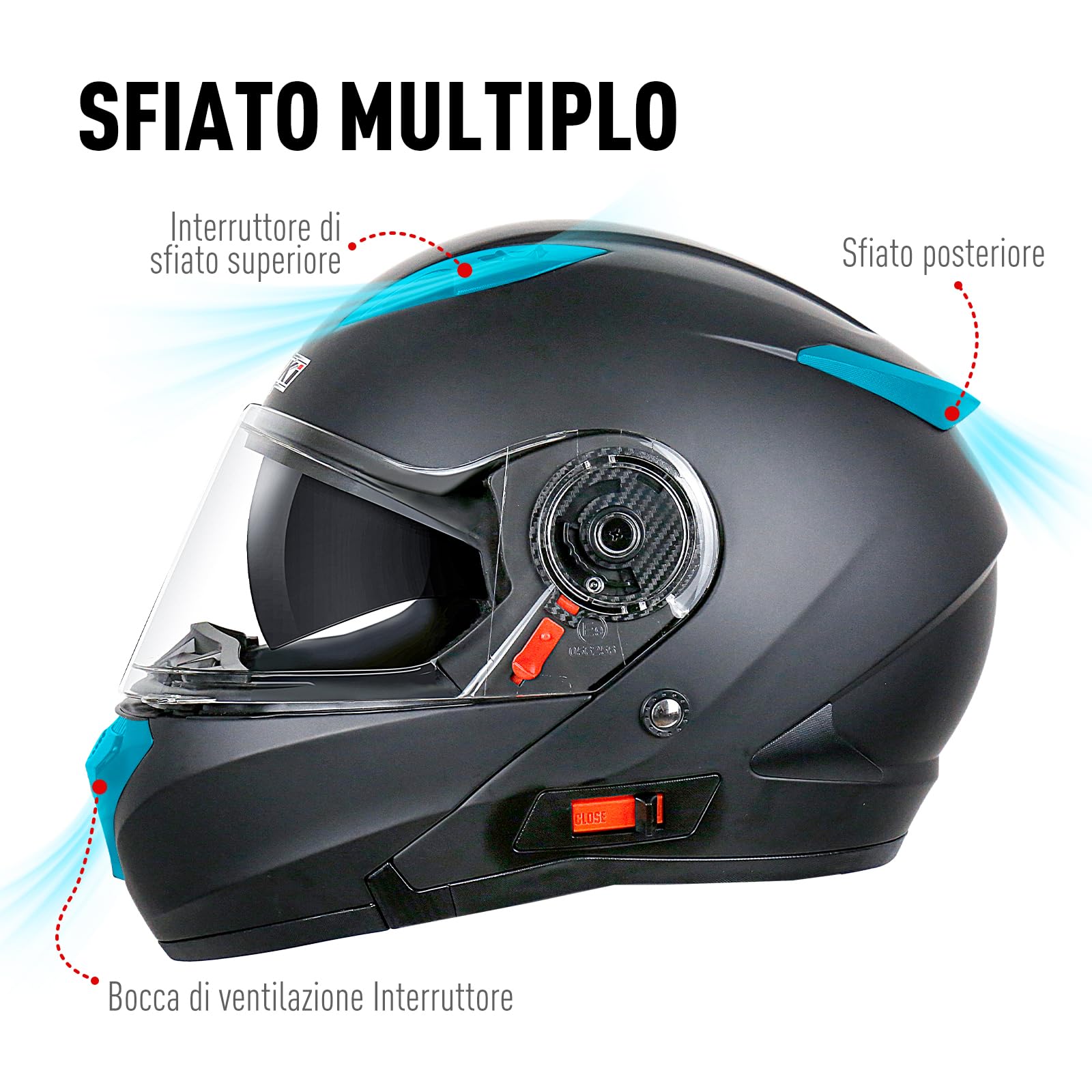 NENKI Casco Integrale Casco Modulare Flip-up, Casco Moto Modulare con Doppia Visiera Parasole Omologato ECE 22.06 per Uomo & Donna