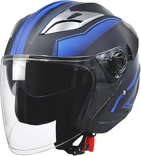 Casco de motocicleta, casco de motocicleta para adultos, doble visera, personalidad de moda para hombres y mujeres, aprobado por DOT (M, azul)