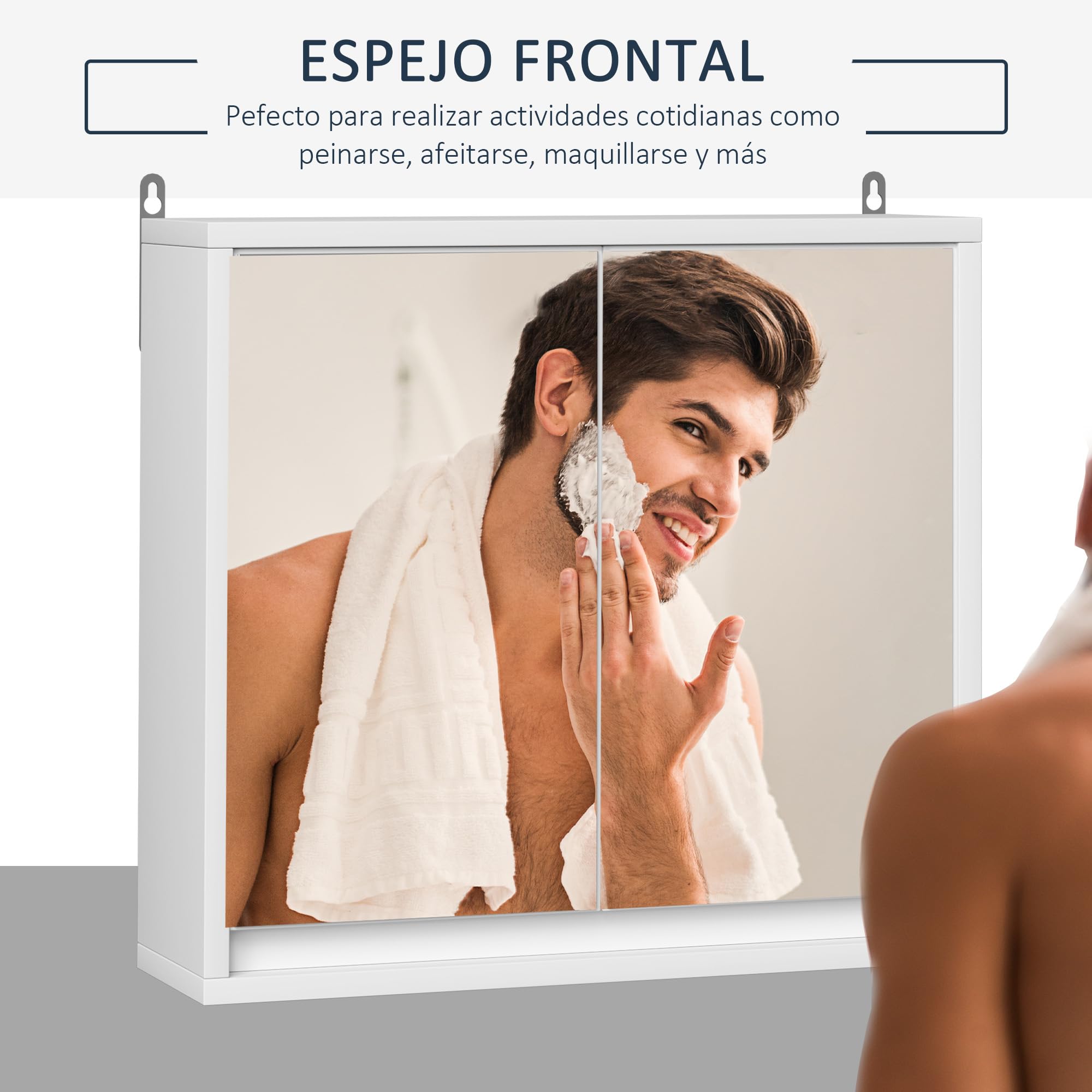 HOMCOM Armario de Baño con Espejo con 2 Puertas y Estante Ajustable Mueble Colgante de Baño para Aseo Estilo Moderno 48x14,5x45 cm Blanco