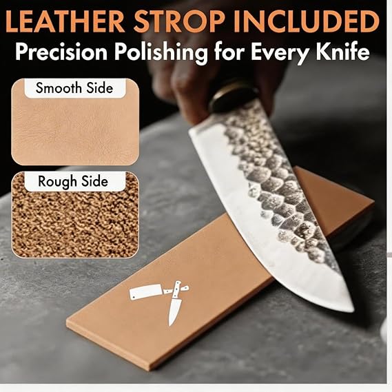 Knife Sharpener Tool - Rolling Knife Sharpener - 400/1000/3000 Grit Diamond & Ceramic Discs, 15 & 20 Angles, Leather Strop & Anticut Gloves | Knife Sharpener for Chef, Santoku, Utility Knives