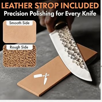 Knife Sharpener Tool - Rolling Knife Sharpener - 400/1000/3000 Grit Diamond & Ceramic Discs, 15 & 20 Angles, Leather Strop & Anticut Gloves | Knife Sharpener for Chef, Santoku, Utility Knives