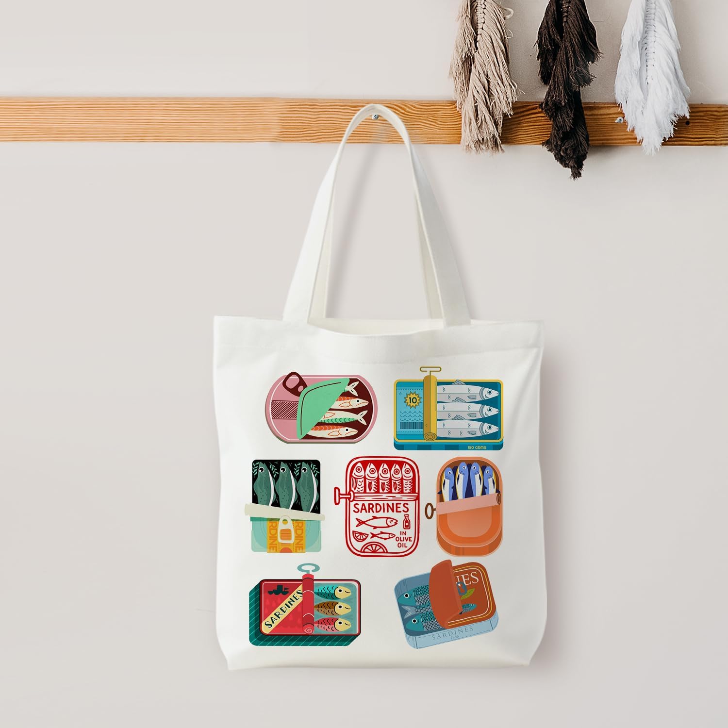 NATSUNO Canned Sardines Tote Bag,Fish Gifts for Women,Western Tote Bags for Women,Reusable Grocery Bags,Sardine Lover Gifts - Image 7