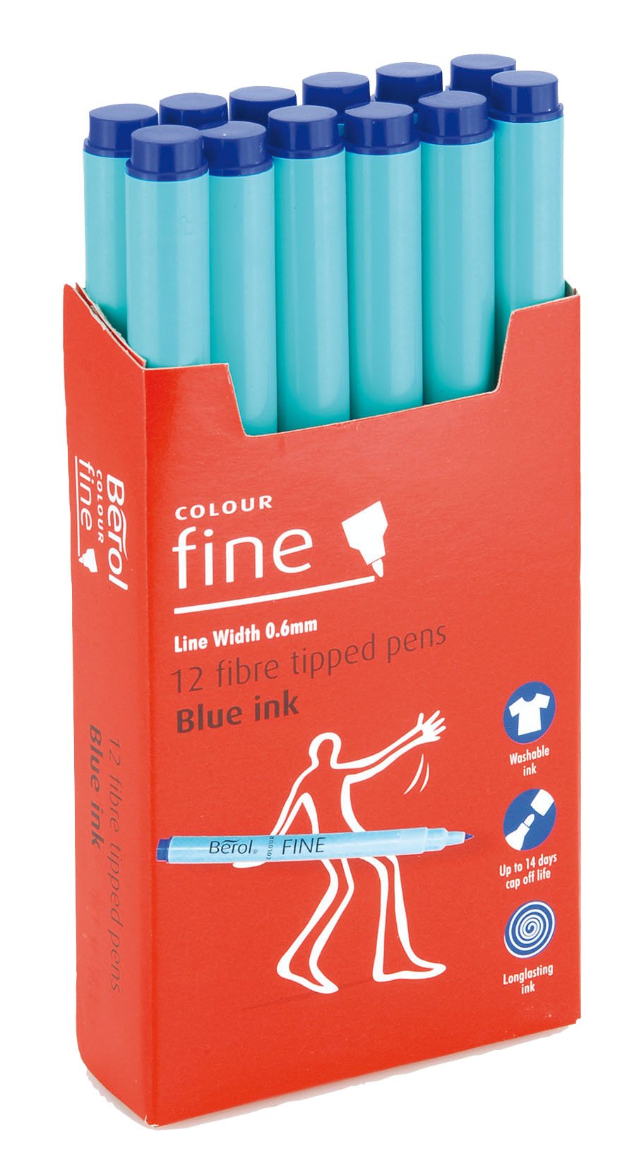 BerolColour Fine Fibre Tipped Pen with 0.6 mm Line Width - Black, Pack of 12